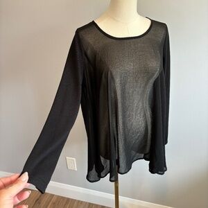 LOB Collection, Women's Knit Long Sleeve Top with a Chiffon Body, Black, SZ M